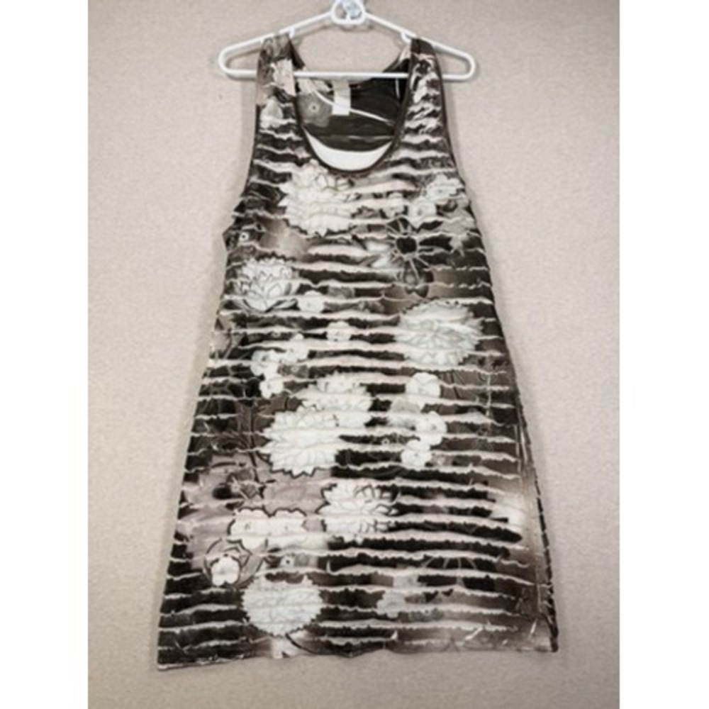 Carole Little Tunic Top Women L Brown Floral Excellent Ruffle Texture Sleeveless